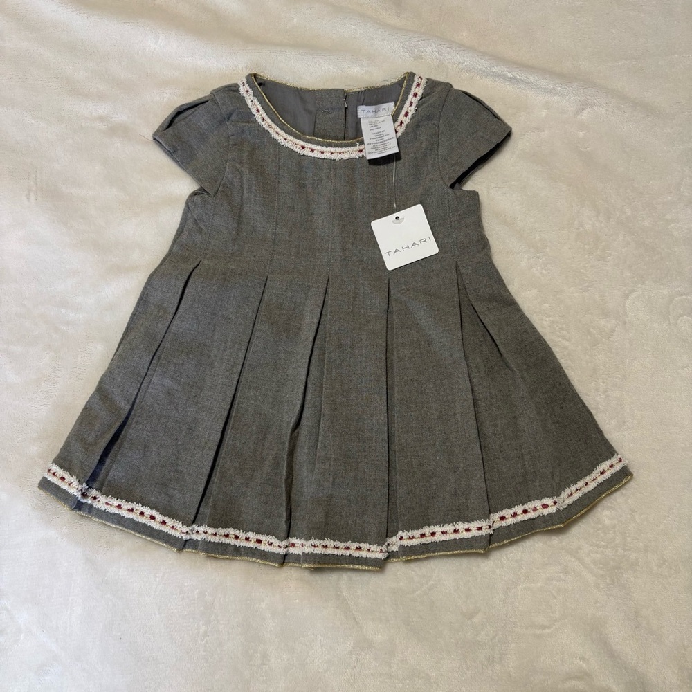 Tahari pleated winter dress grey nwt 18 months